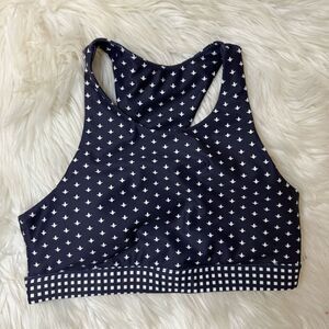 Navy and White Patterned Sports Bra